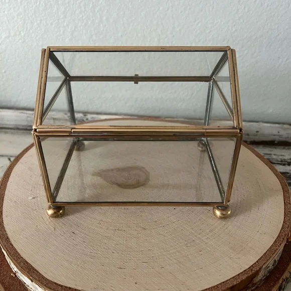 Vintage DISPLAY CASE BOX GLASS & BRASS KeepSake Curio Terrarium Hinge Lid Footed - Picture 3 of 9